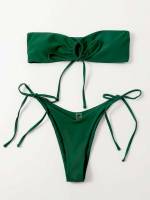 Green  Drawstring Women Beachwear 835