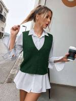 Plain Regular Fit Green Women Sweater Vests 2689