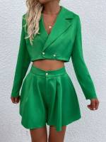 Long Sleeve Elegant Green Lapel Women Clothing 7561