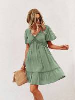 V neck Green Boho Women Clothing 145