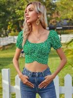 Crop Short Sleeve Boho Green Women Clothing 856