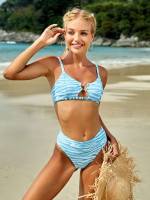 Ring Spaghetti Strap Zebra Stripe Women Beachwear 9353