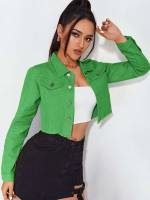 Collar Regular Fit Green Button Women Clothing 8777