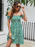 Regular Fit Off the Shoulder Green Short Women Dresses 990