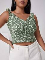 Ruffle Green Sleeveless Straps Women Plus Clothing 117