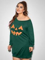  Long Sleeve Green Asymmetrical Neck Plus Size Sweatshirts 8642