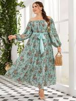 Off the Shoulder Long Long Sleeve Green Plus Size Dresses 2697