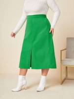 Elegant Plain Green Plus Size Bottoms 7713