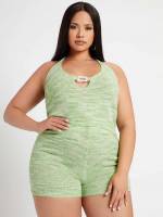 Knot Halter Slim Fit Green Plus Size Sweater Co-ords 6455