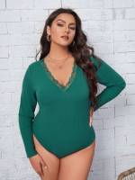 Green Backless Plain Plus Size Jumpsuits  Bodysuits 8124