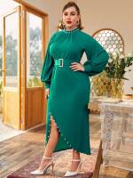 Stand Collar Green Elegant Plus Size Dresses 621