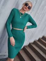  Regular Fit Green Round Neck Women Knitwear 3043