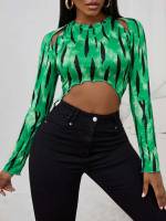  Boho Long Sleeve Green Women T-Shirts 7093