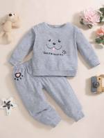 Grey Regular Fit Cartoon Baby Sets 9696