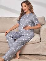  Short Sleeve Grey Casual Maternity Lingerie  Loungewear 4924