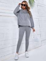 Plain Hooded Regular Fit Maternity Two-piece Suits 8297