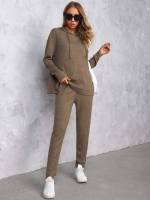 Casual Plain Drawstring Long Sleeve Maternity Two-piece Suits 1594