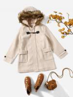  Contrast Faux Fur Long Sleeve Preppy Kids Clothing 1322