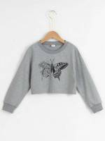 Regular Fit Long Sleeve Round Neck Grey Girls Sweatshirts 727