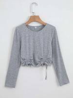 Regular Fit Crop Long Sleeve Casual Girls T-Shirts 4089