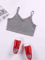 Spaghetti Strap Casual Rib-Knit Plain Kids Clothing 6023