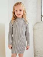  Grey Stand Collar Rib-Knit Toddler Girls Clothing 217
