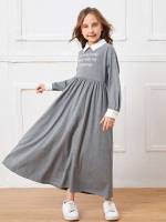 Letter Grey Long Sleeve Regular Fit Girls Dresses 834