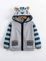 Grey Regular Striped Toddler Boys Outerwear 1231