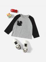 Colorblock Round Neck Casual Pocket Kids Clothing 3598