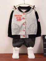 Regular Patched Grey Casual Kids Clothing 736