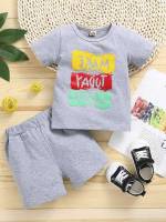  Regular Fit Short Sleeve Toddler Boy Two-piece Outfits 9647