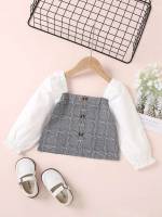 Square Neck Long Sleeve Contrast Mesh Kids Clothing 899