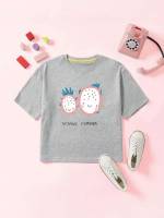 Regular Fit Round Neck Casual Fruit&Vegetable Toddler Girls Clothing 8527