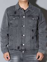 Grey Casual Regular Fit Men Denim Jackets 6575