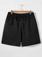 Grey Casual Plain Drawstring Men Shorts 9730