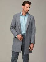 Button Front Grey Long Sleeve Men Overcoats 2585