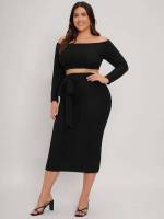  Long Sleeve Grey Off the Shoulder Plus Size Co-Ords 4678