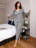  Casual Plain Long Sleeve Women Plus Sleep  Lounge 5025