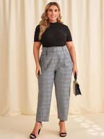 Plaid Elegant Regular Fit Cropped Plus Size Bottoms 214