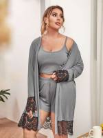  Contrast Lace Long Sleeve Underwear  Sleepwear 6190