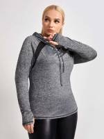 Grey Regular Regular Fit Long Sleeve Plus Size Sports Tops 3473