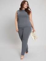 Regular Fit Plain Elegant Stand Collar Plus Size Knitwear 2355