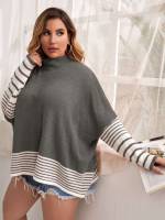 Striped Regular Grey Plus Size Sweaters 758