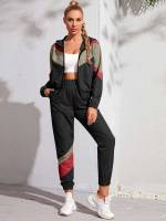 Hooded  Long Sleeve Women Active Sets 2711