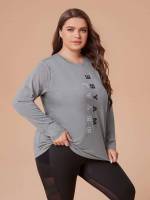  Grey Long Plus Size Sports Tops 9356