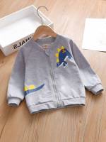 Regular Grey Baseball Collar Casual Toddler Boys Clothing 3823