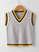 Sleeveless Preppy V neck Regular Toddler Boy Sweaters 2921