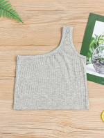 Regular Fit Casual Rib-Knit Plain Toddler Girl Tank Tops  Camis 4253