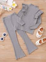 Plain Casual Long Sleeve Toddler Girl Two-piece Outfits 6165