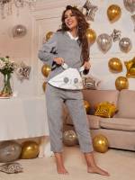 Round Neck Grey Cartoon Women Sleepwear 6806